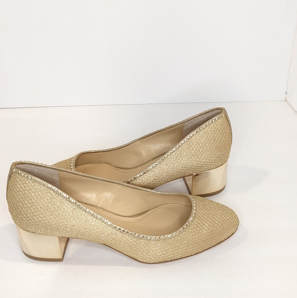 Gold Low Block Heel Pumps for Women - Picture 16 of 16